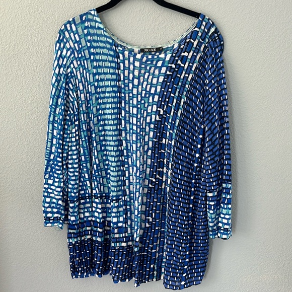 Nic + Zoe EUC lightweight women’s 2X sweater, pretty blue pattern, 3/4 s… - Picture 1 of 5